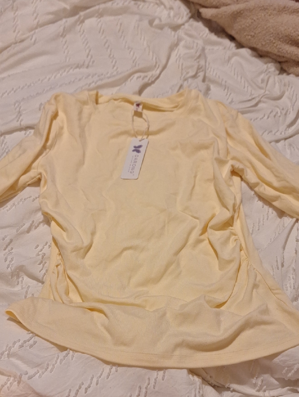 Light Yellow Crewneck Long Sleeve Top - Unbranded